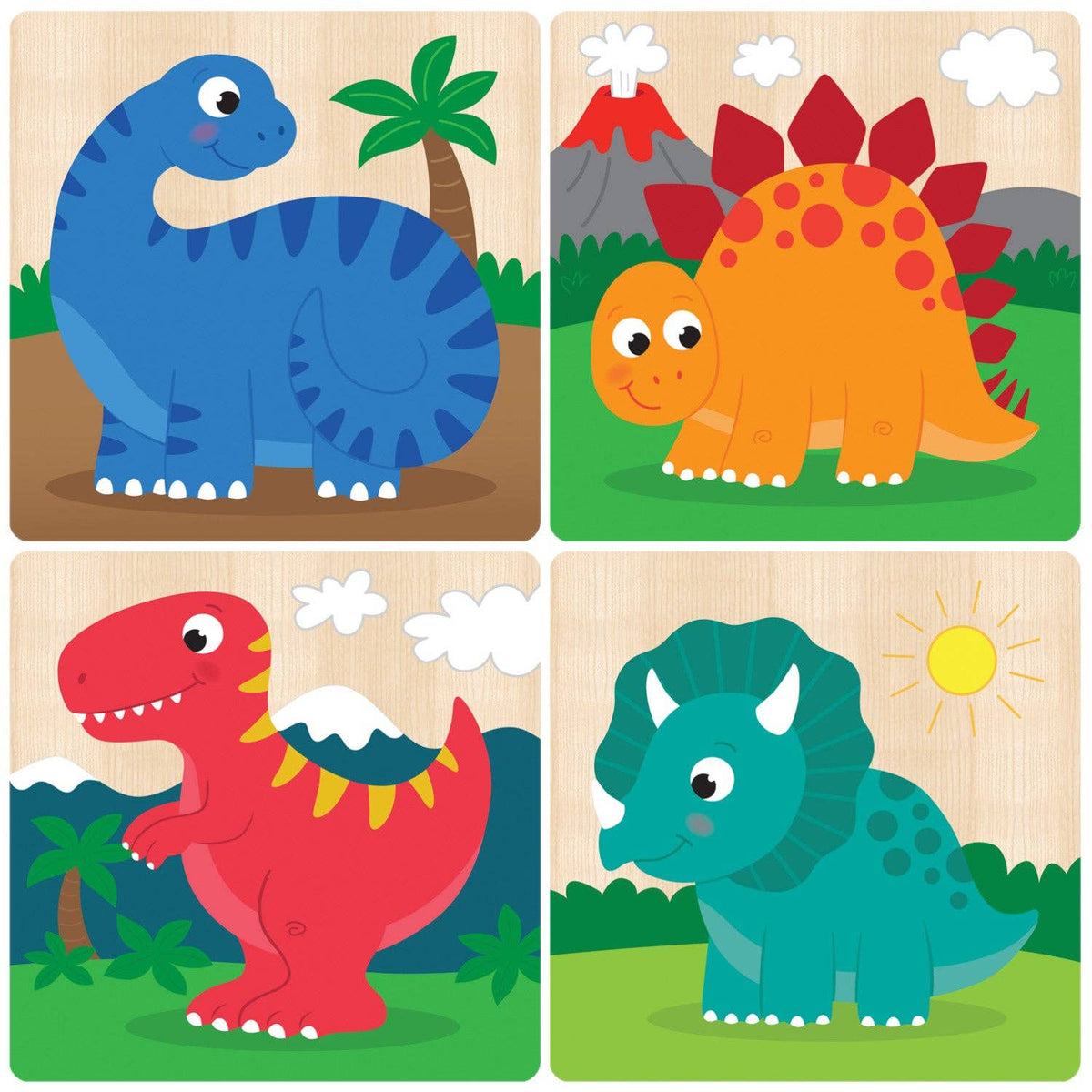 Dinosaurs Chunky Wood Puzzles - Kids 4 Pack