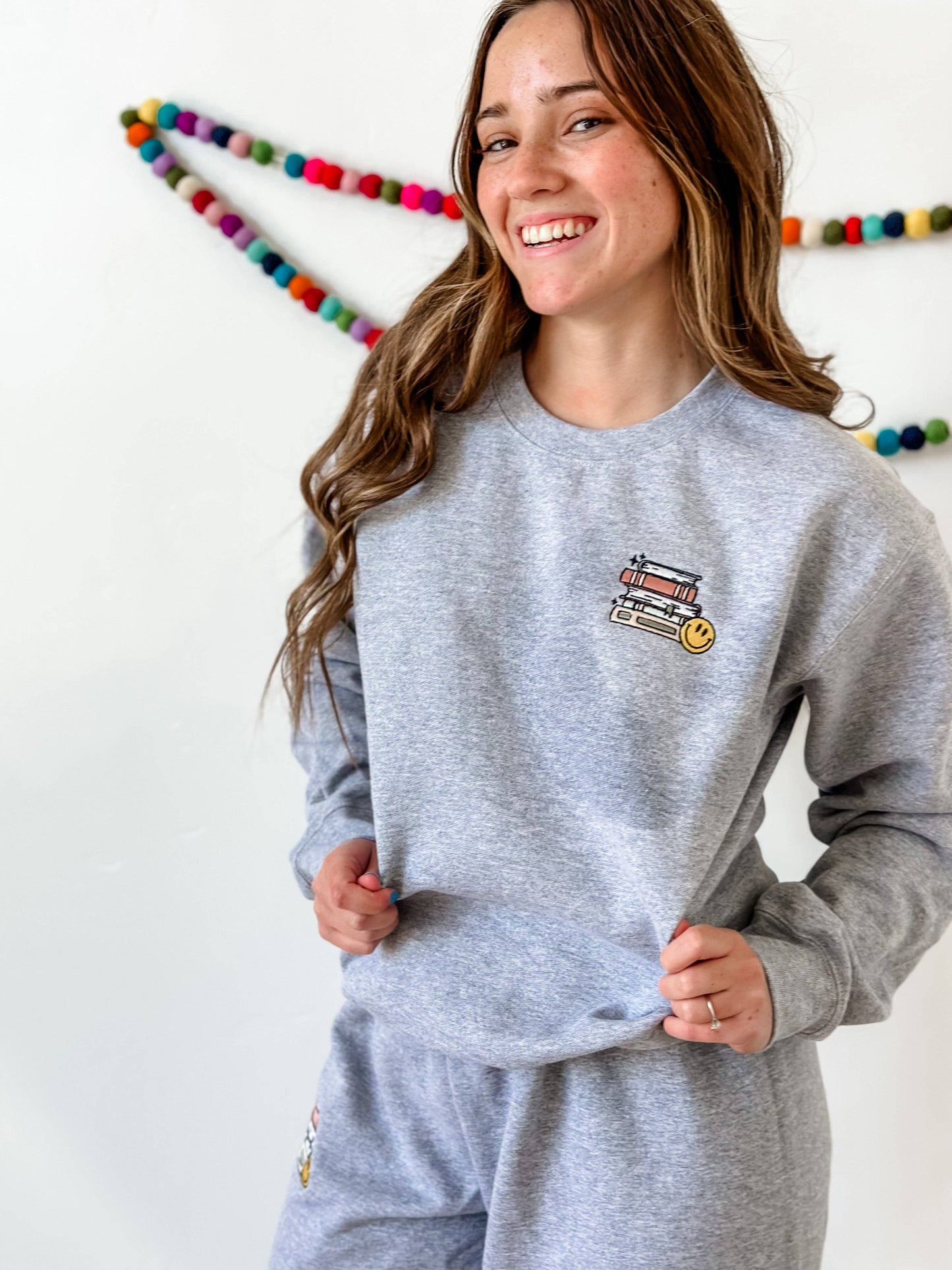 Embroidered Crewneck - TBR PILE OF BOOKS