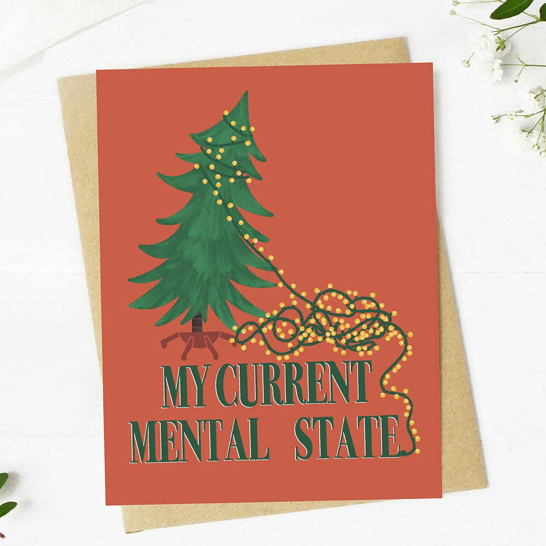 "My current mental state" Tangled Lights Christmas Card