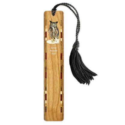 Great Horned Owl Bird  (Double Sided) Wooden Bookmark