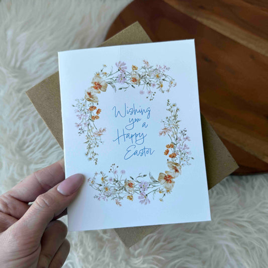 "Wishing you a happy Easter" Floral Wreath Card