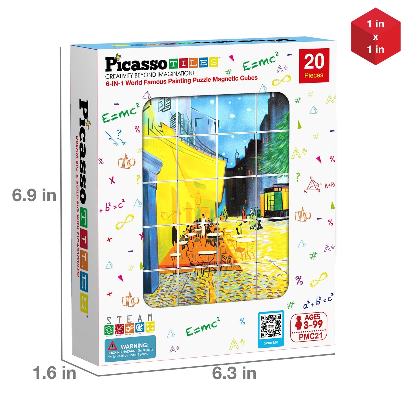 PicassoTiles 20pc 1" Famous Paintings Magnetic Cubes Set