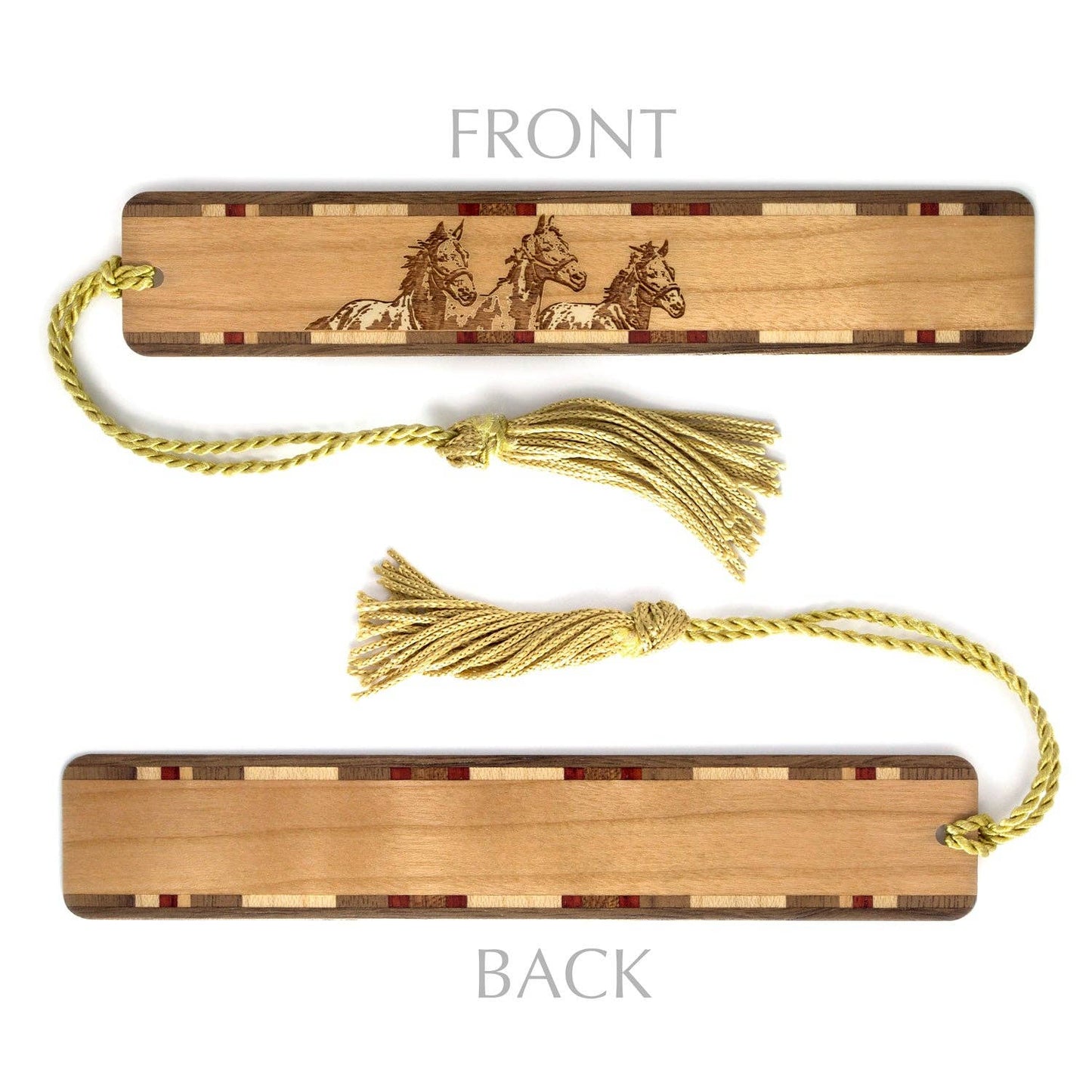 Horses Handmade Engraved Wooden Bookmark