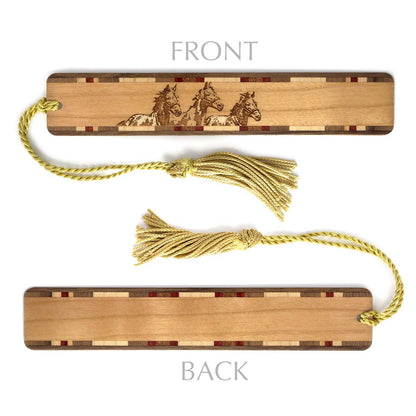Horses Handmade Engraved Wooden Bookmark