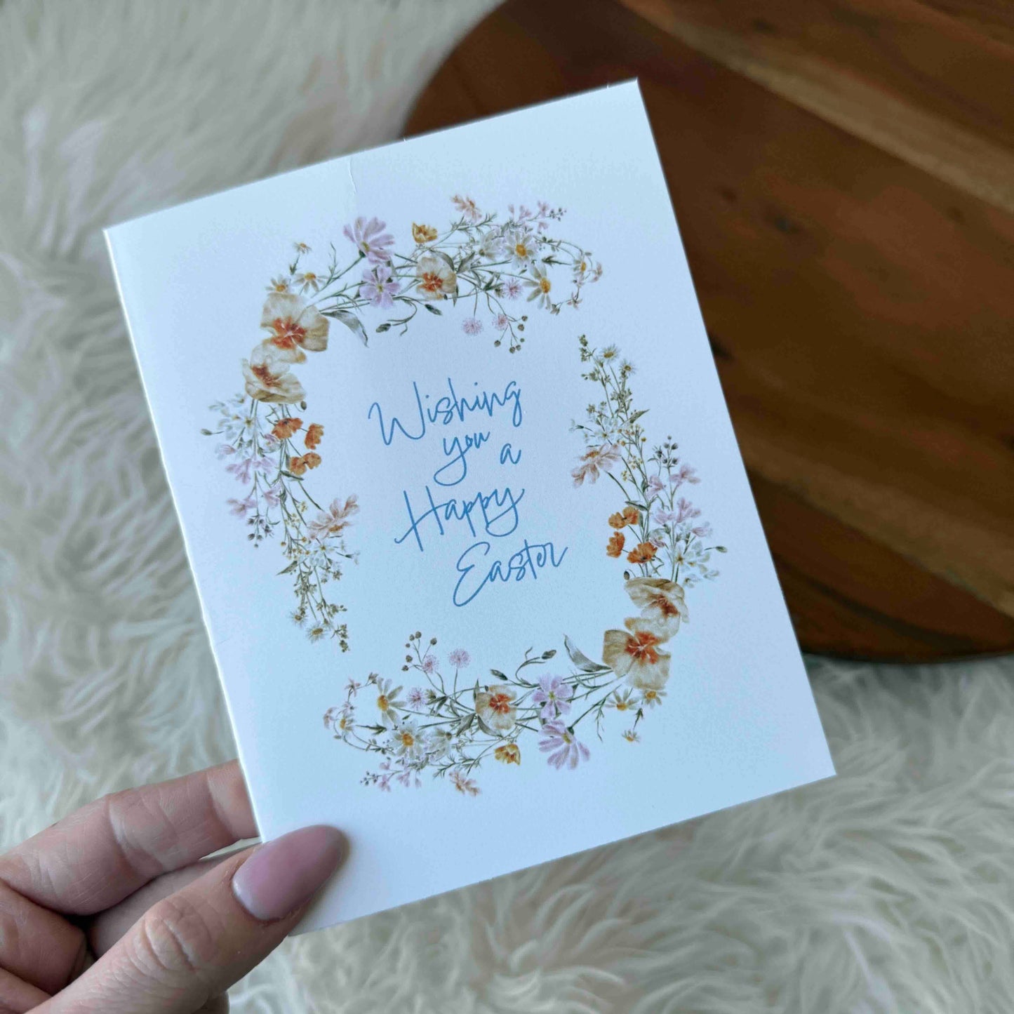 "Wishing you a happy Easter" Floral Wreath Card