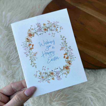 "Wishing you a happy Easter" Floral Wreath Card