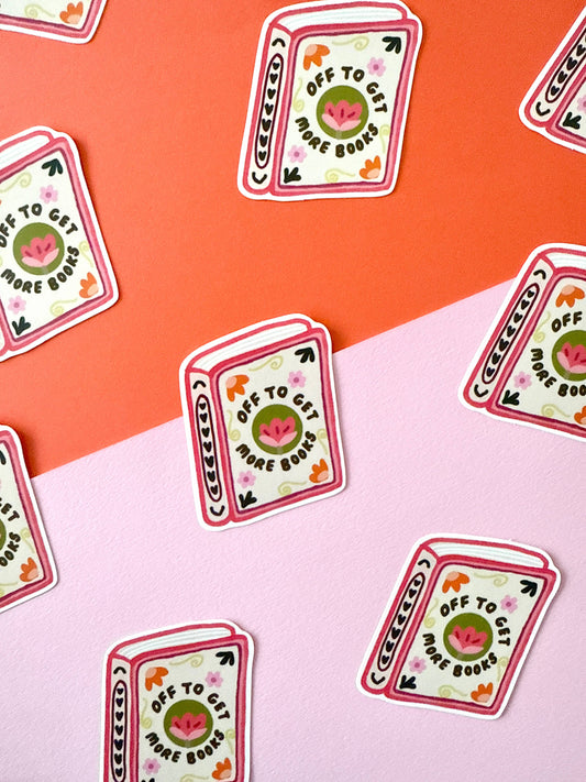 Off To Get More Books Vinyl Sticker, 2.31 x 3 in, Waterproof