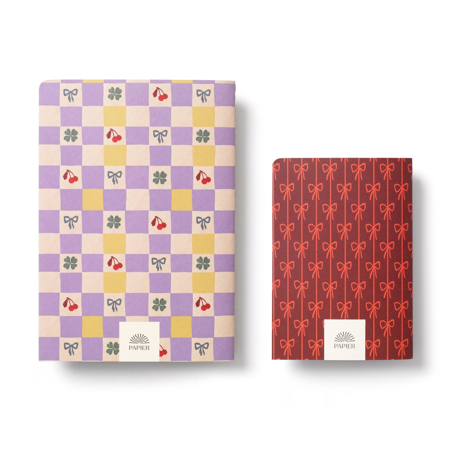 Lined Notebook Set, Softcover A5 & A6 - Checkerboard & Bows