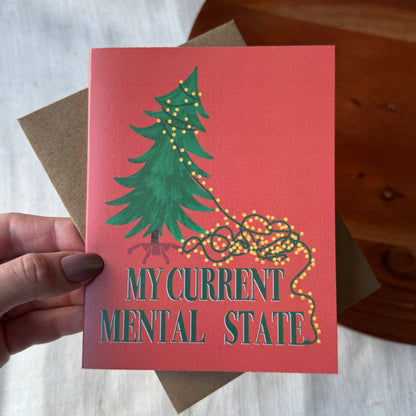 "My current mental state" Tangled Lights Christmas Card