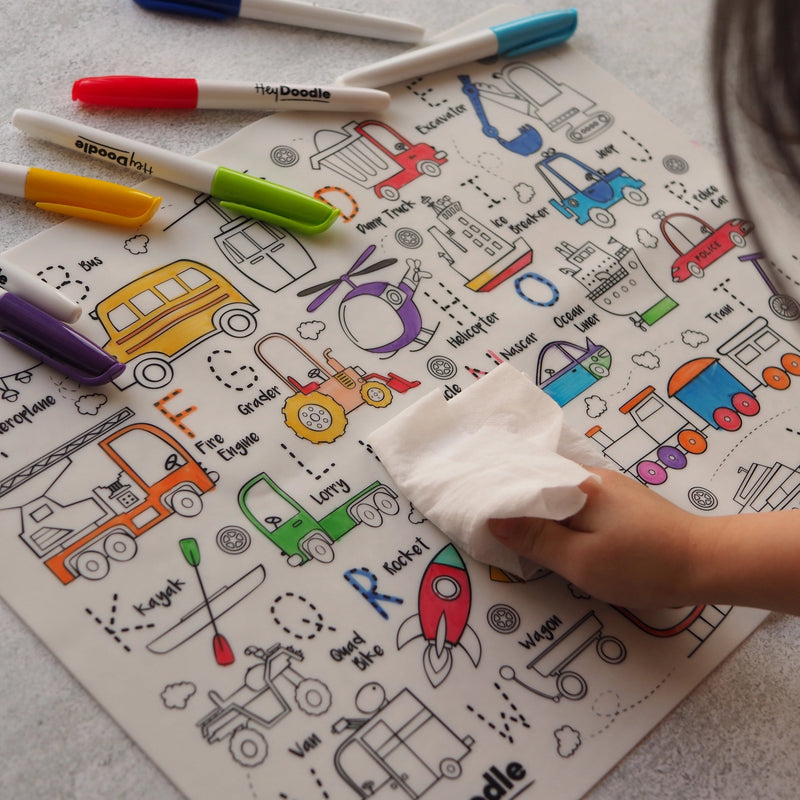 Toot Toot Honk Reusable Color-in Activity Mat