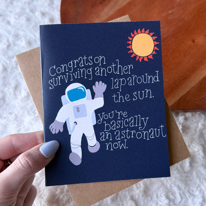 "Another lap around the sun" Funny Astronaut Birthday Card