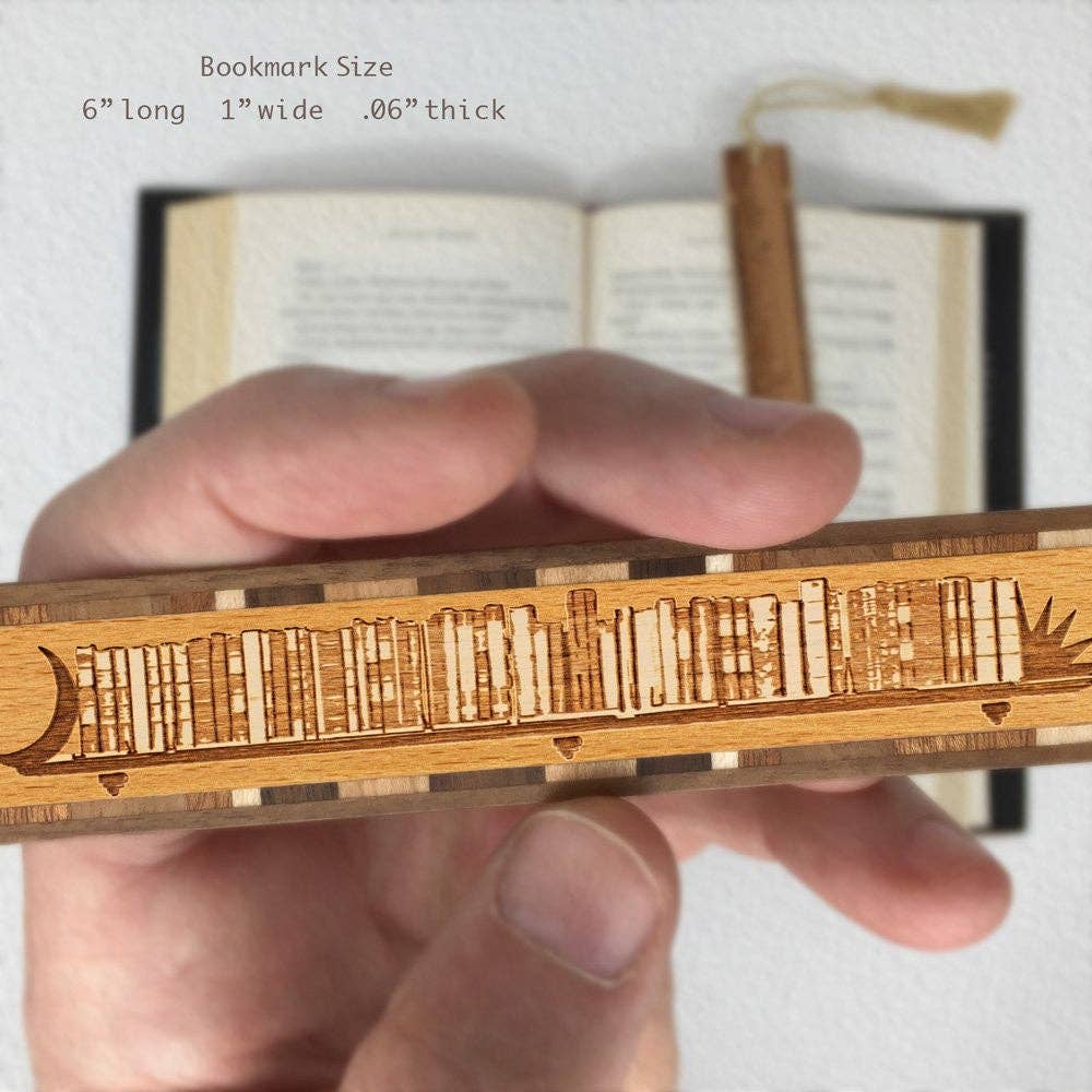 Bookshelf Engraved Wooden Bookmark