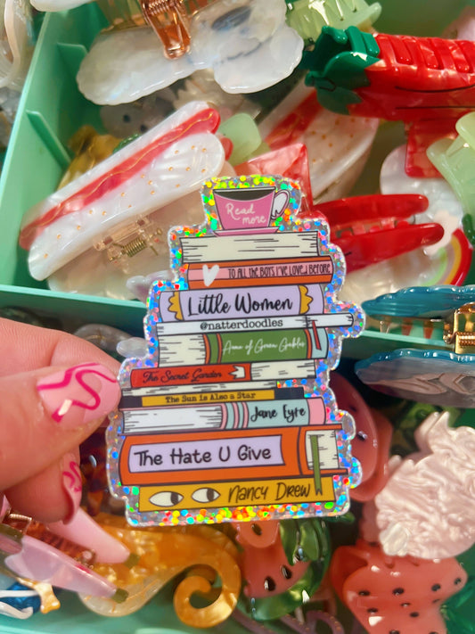 Girls Growing Up Book Stack Glitter Waterproof Sticker