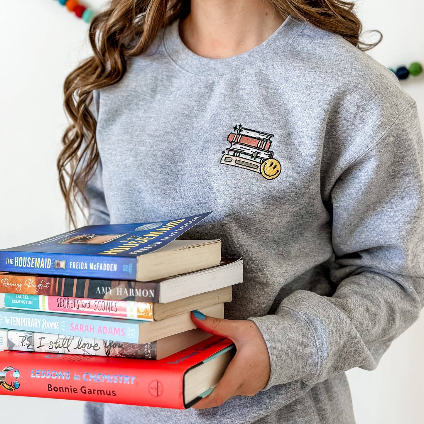 Embroidered Crewneck - TBR PILE OF BOOKS
