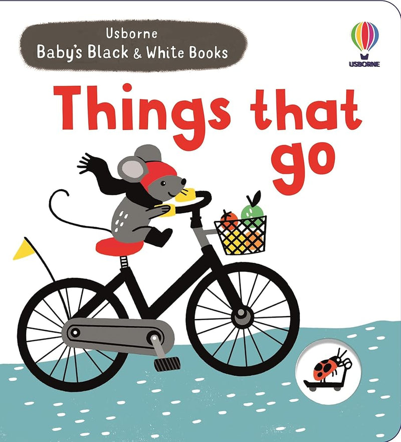 Baby's Black and White Books Things That Go: A High-Contrast Board Book About Vehicles with Quirky Animals and Peek-Through Holes