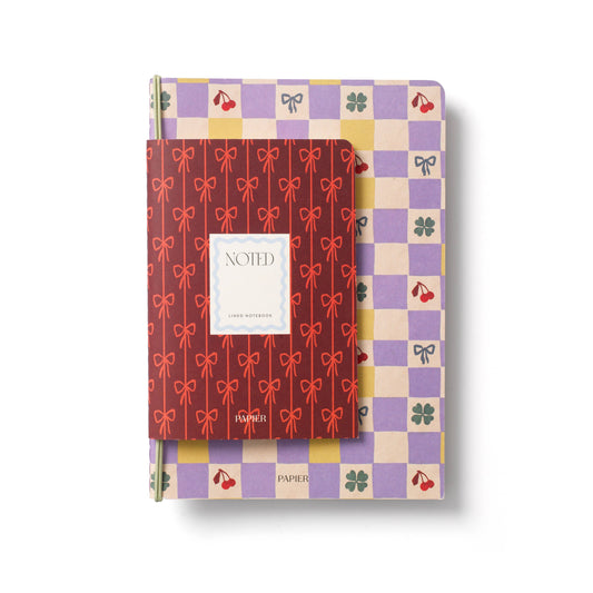Lined Notebook Set, Softcover A5 & A6 - Checkerboard & Bows