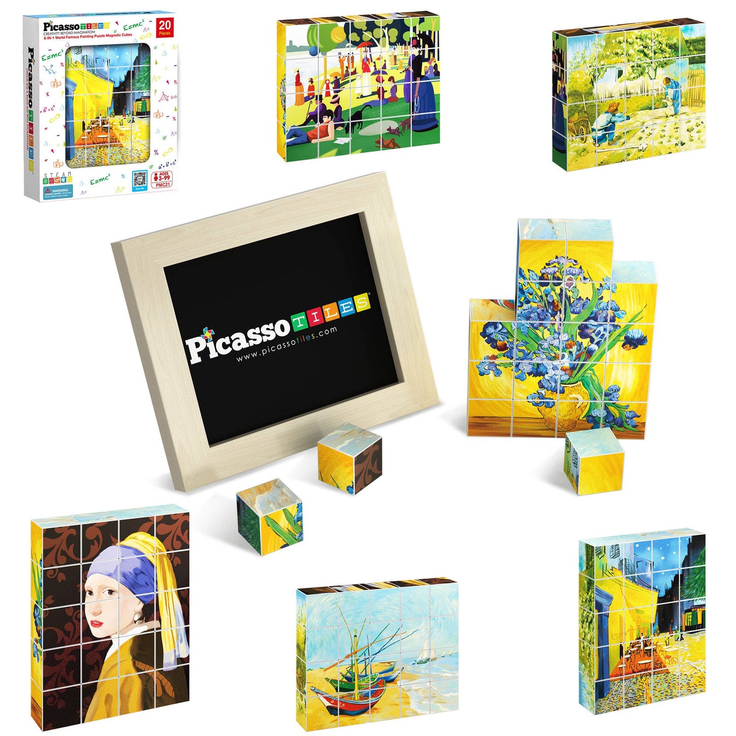 PicassoTiles 20pc 1" Famous Paintings Magnetic Cubes Set