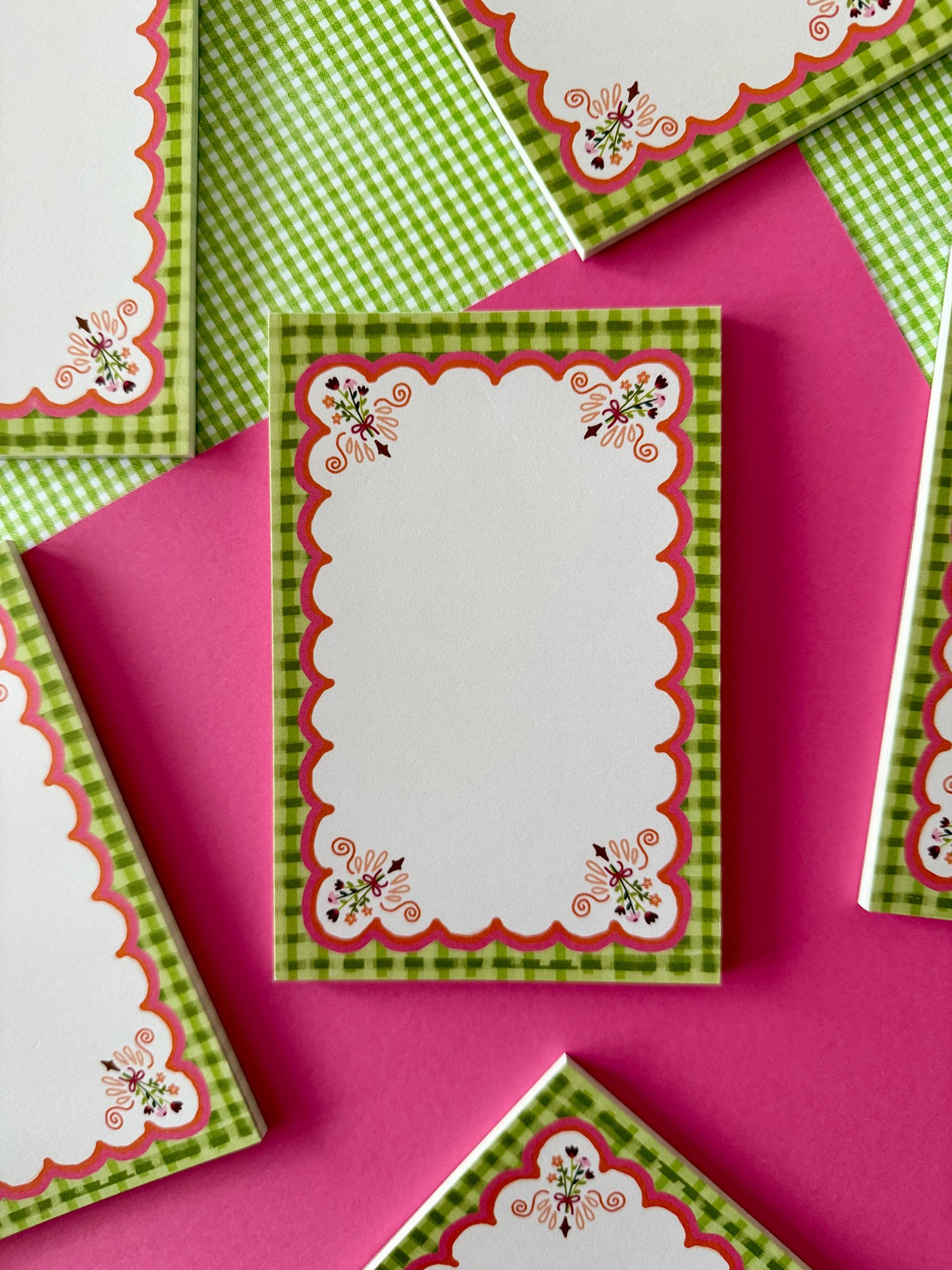 Green Gingham Floral Notepad, 4 x 6 in, 25 Pages