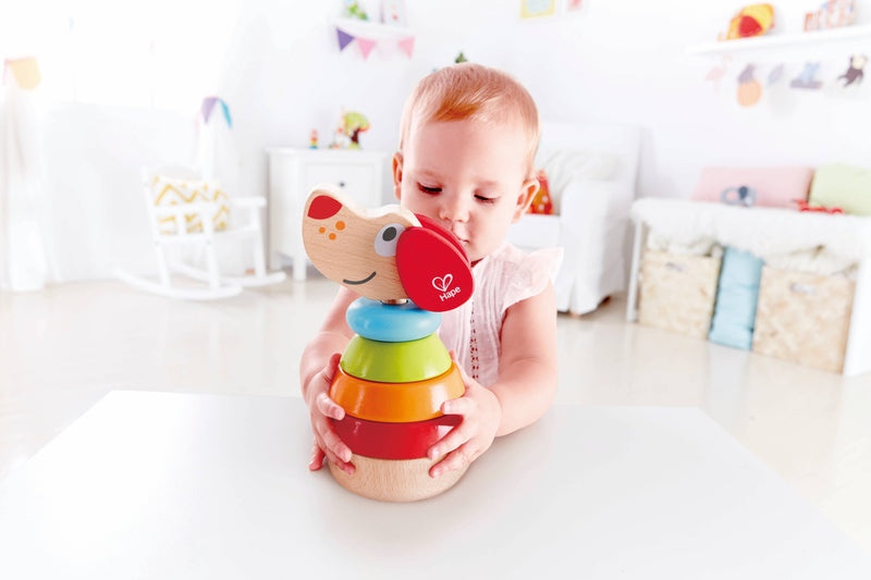 Wooden Puppy Stacking Toy with Bark Sound for Babies