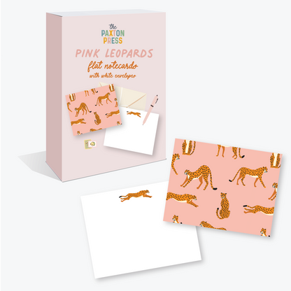 Pink Leapords Stationery Set of 12 Notecards & Envelopes