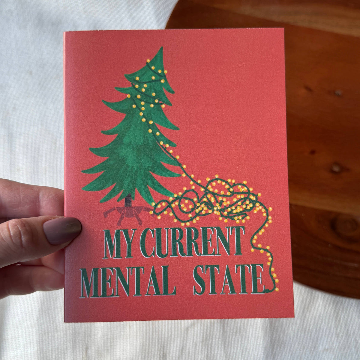 "My current mental state" Tangled Lights Christmas Card