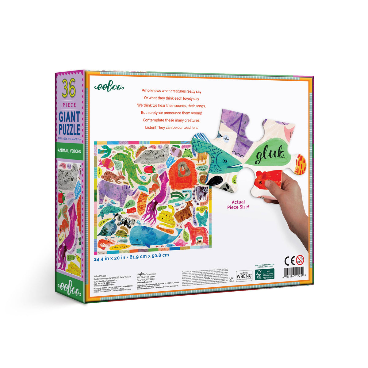 Animal Voice 36 Piece Giant Rectangular Puzzle