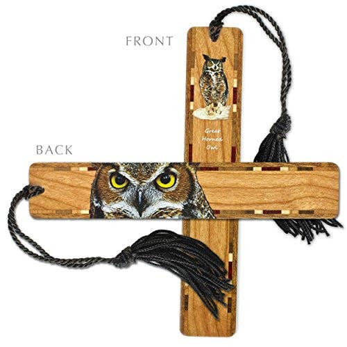 Great Horned Owl Bird  (Double Sided) Wooden Bookmark