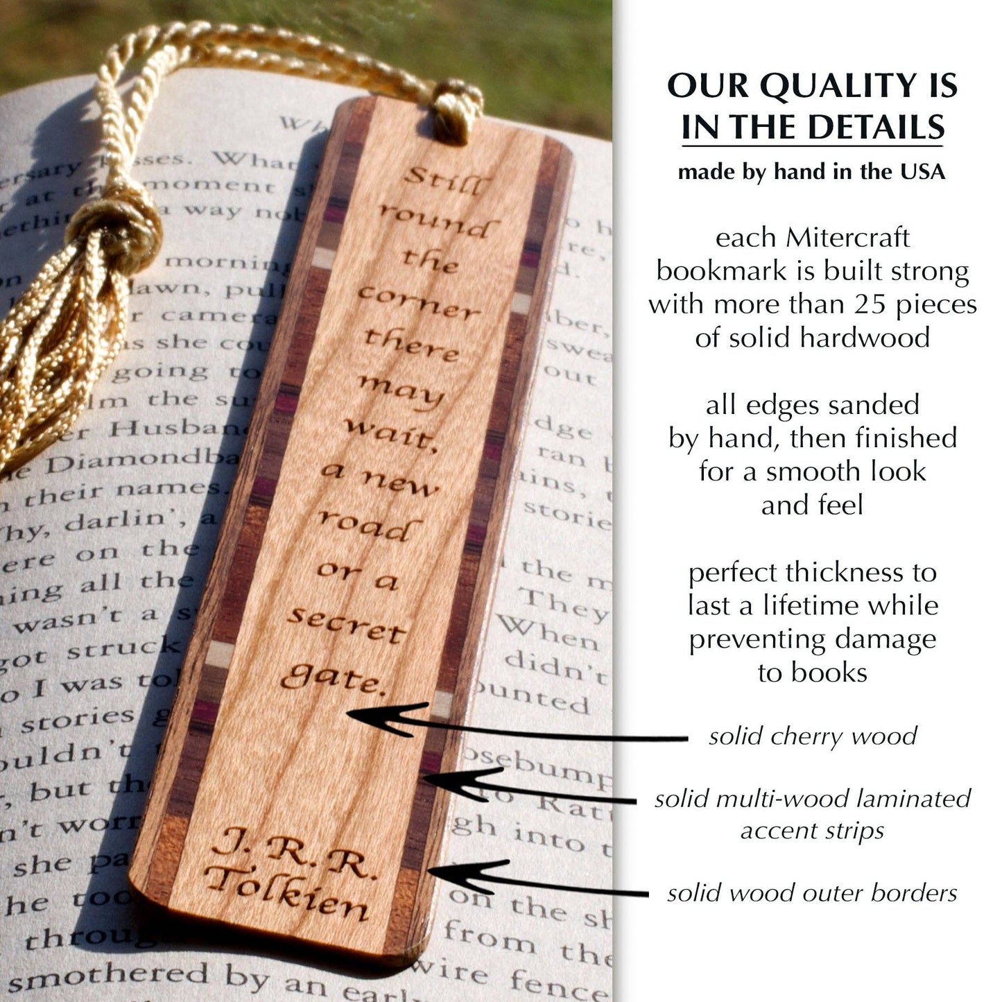 J.R.R. Tolkien Secret Gate Quote Engraved Wooden Bookmark