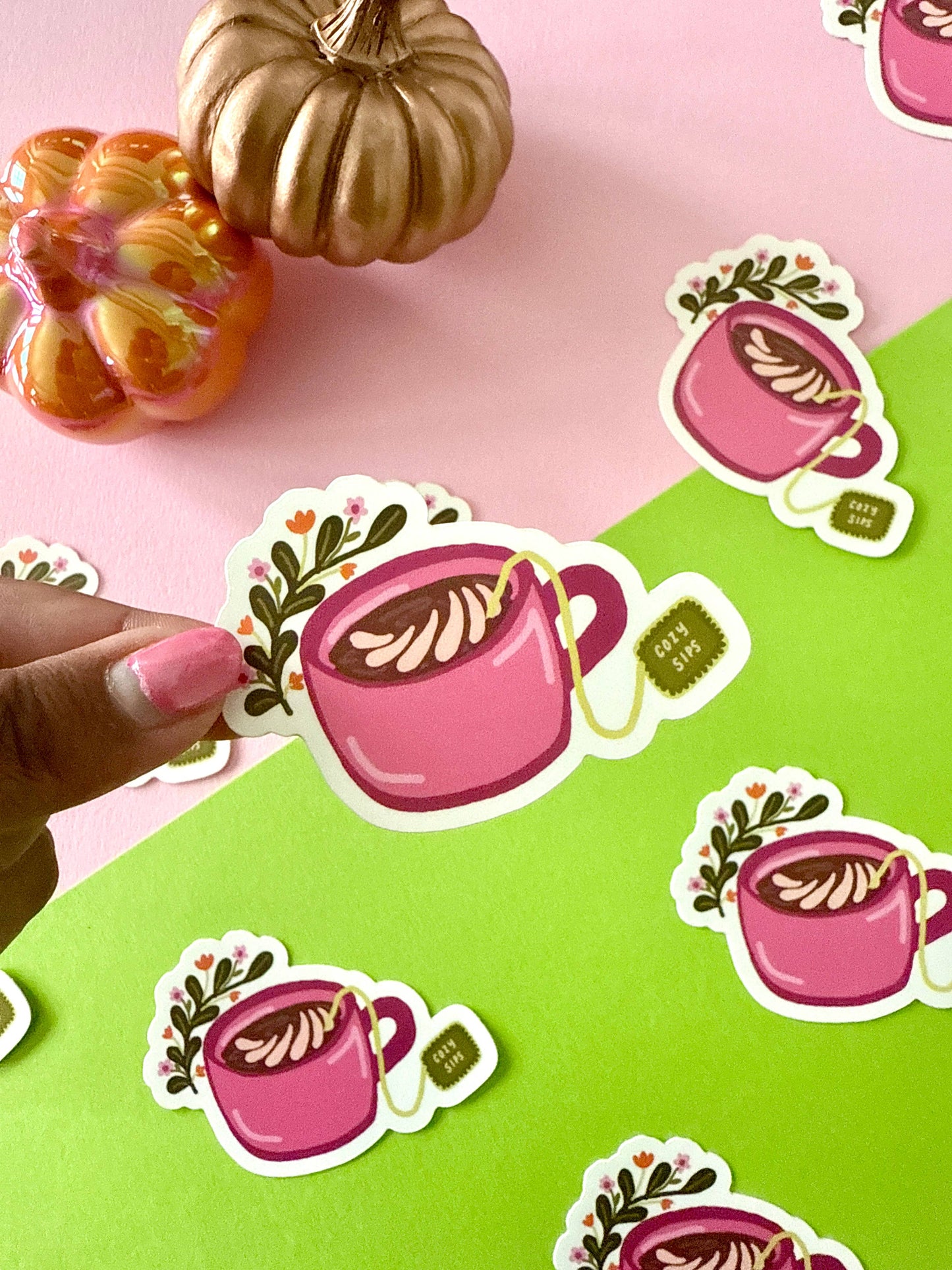 Cozy Sips Bookish Vinyl Sticker, 3 x 2.04 in, Waterproof