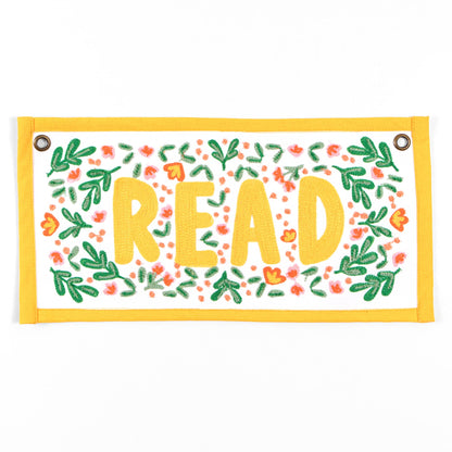 Read Embroidered Canvas Banner - Yellow
