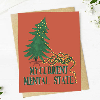 "My current mental state" Tangled Lights Christmas Card