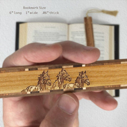 Horses Handmade Engraved Wooden Bookmark
