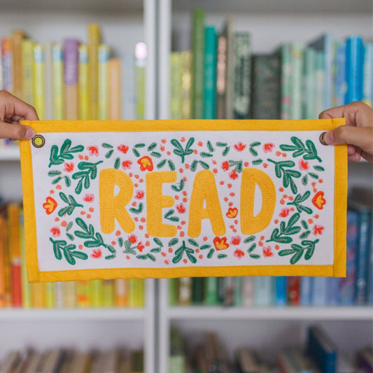 Read Embroidered Canvas Banner - Yellow