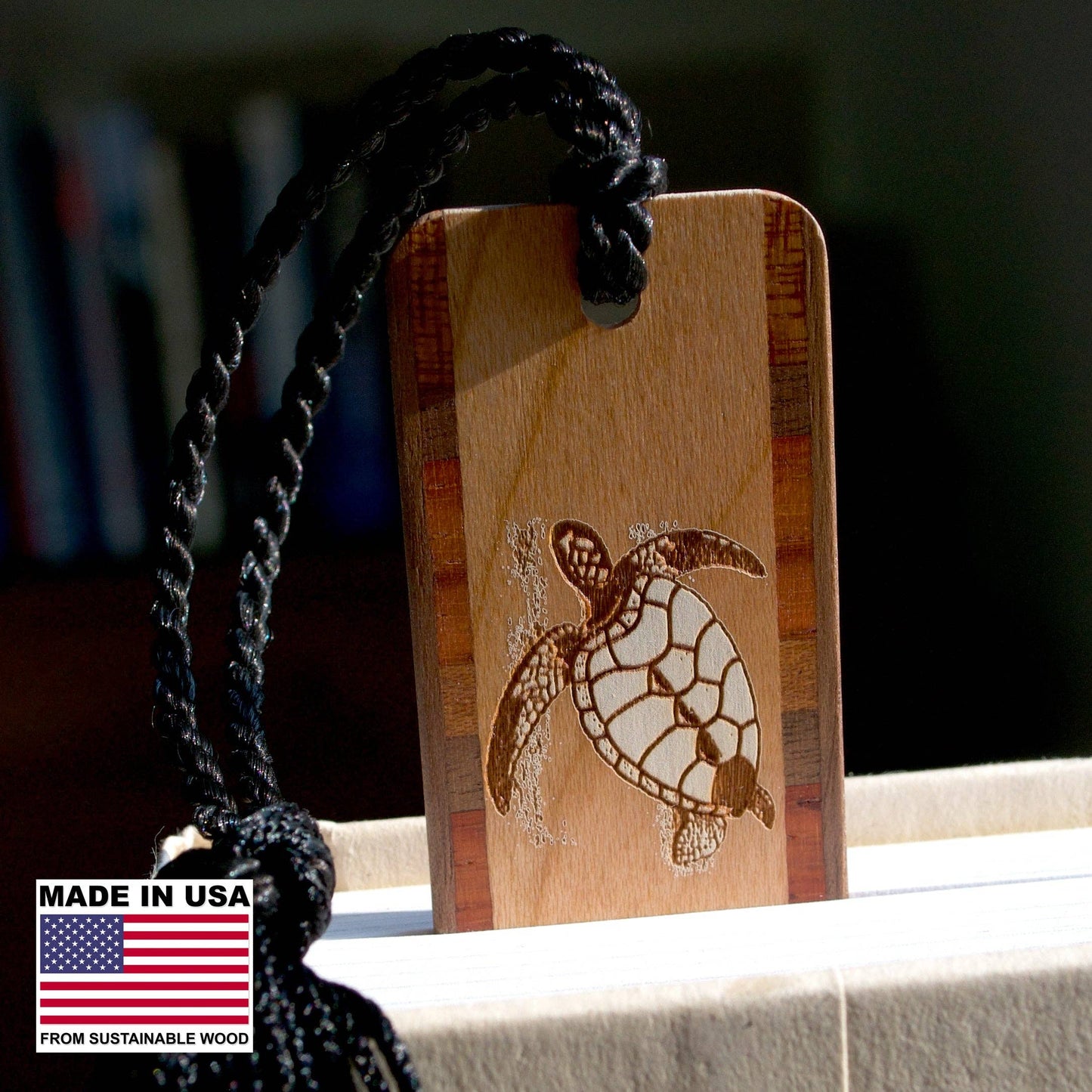 Sea Turtle Tortoise Handmade Engraved Wooden Bookmark